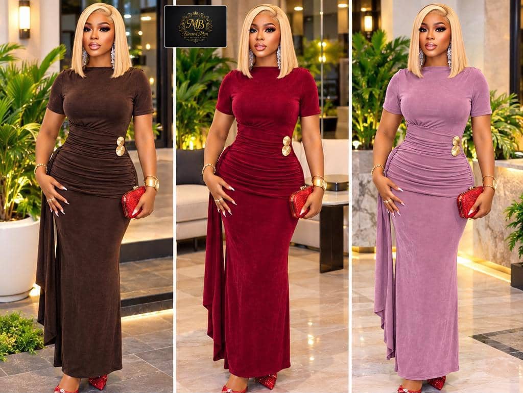 Luxe Chic Ruched Maxi Dress - Brown (or Wine or Purple)