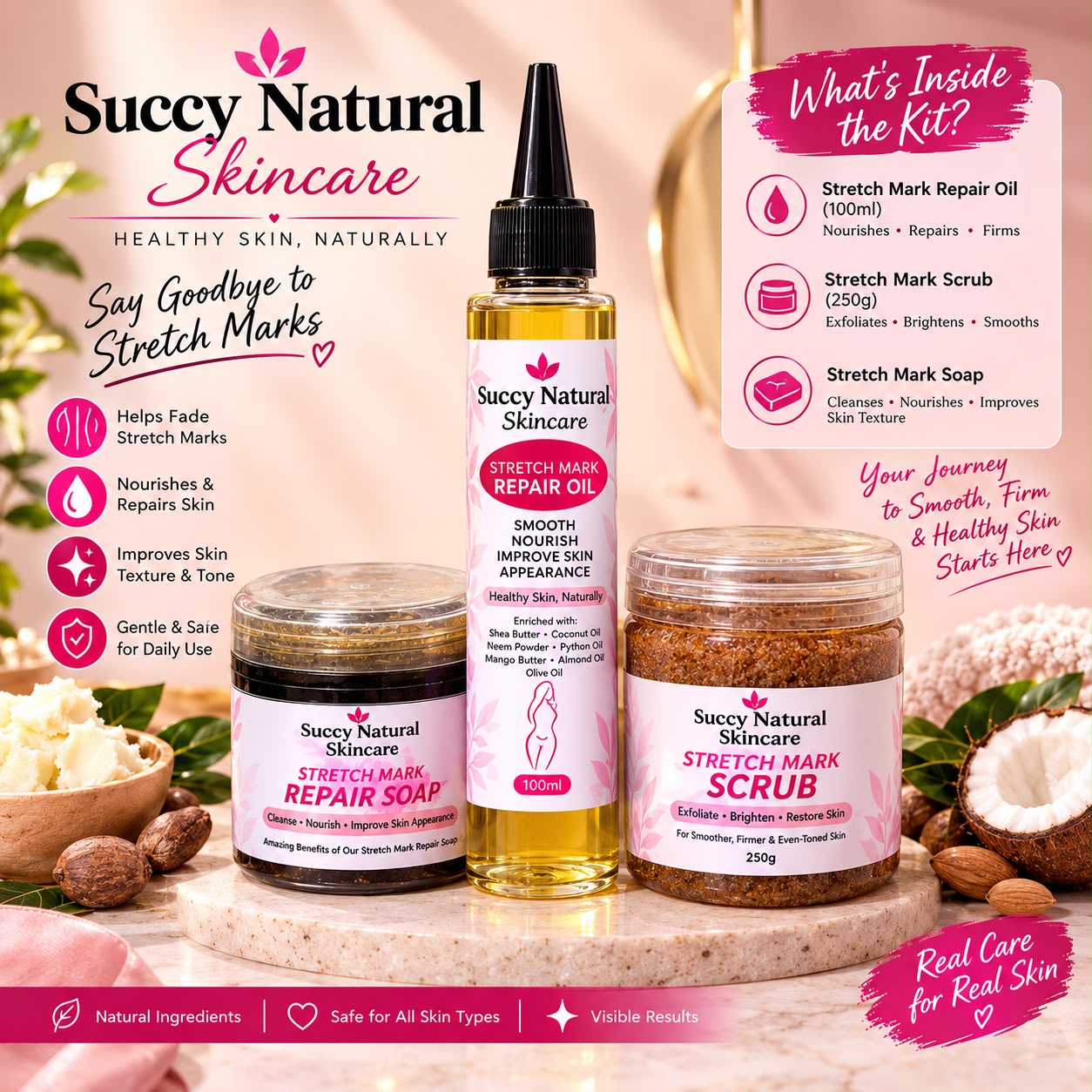 Stretch Mark Kit (Repair Oil + Scrub + Repair Soap)
