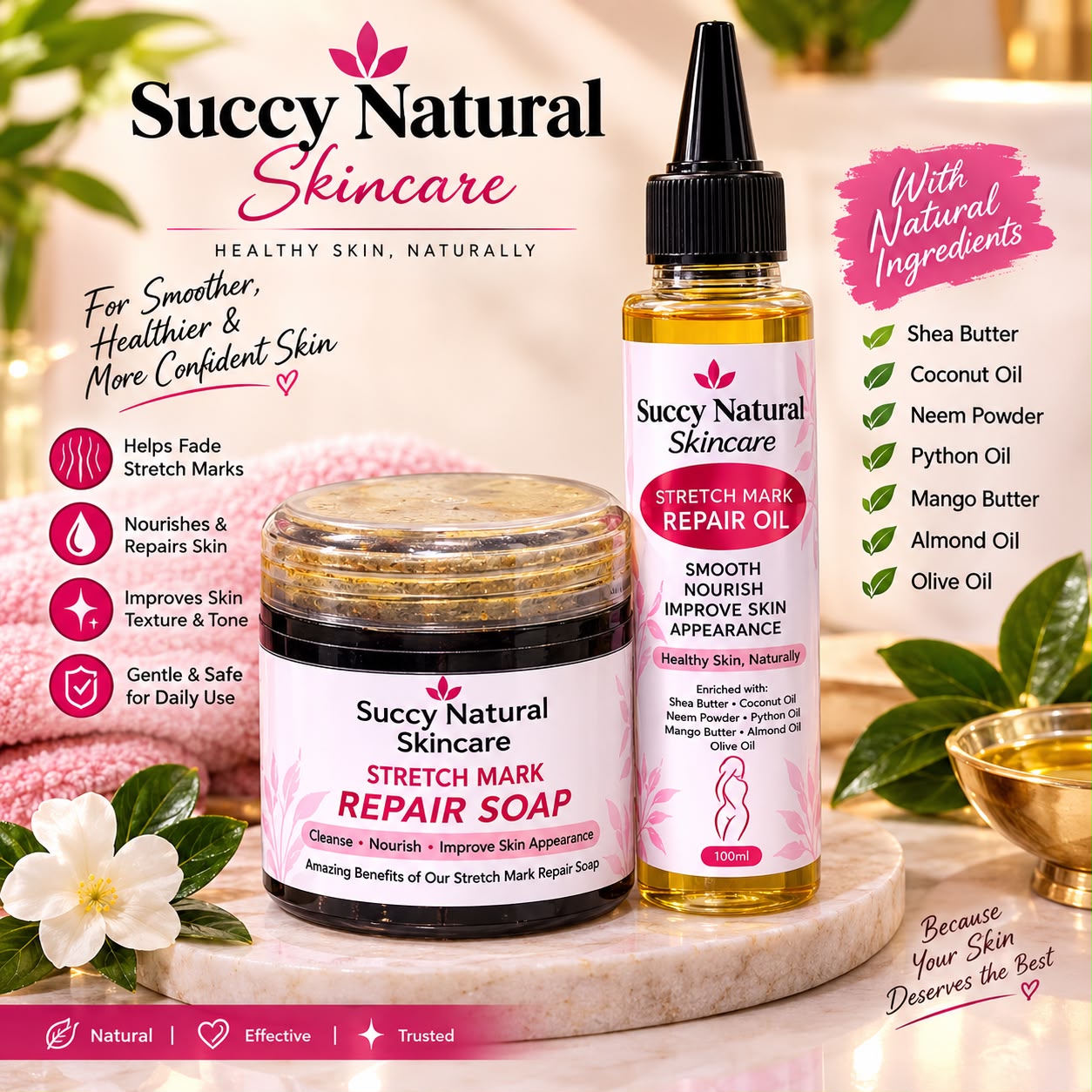 Succy Stretch Mark Duo (Repair Oil + Repair Soap)