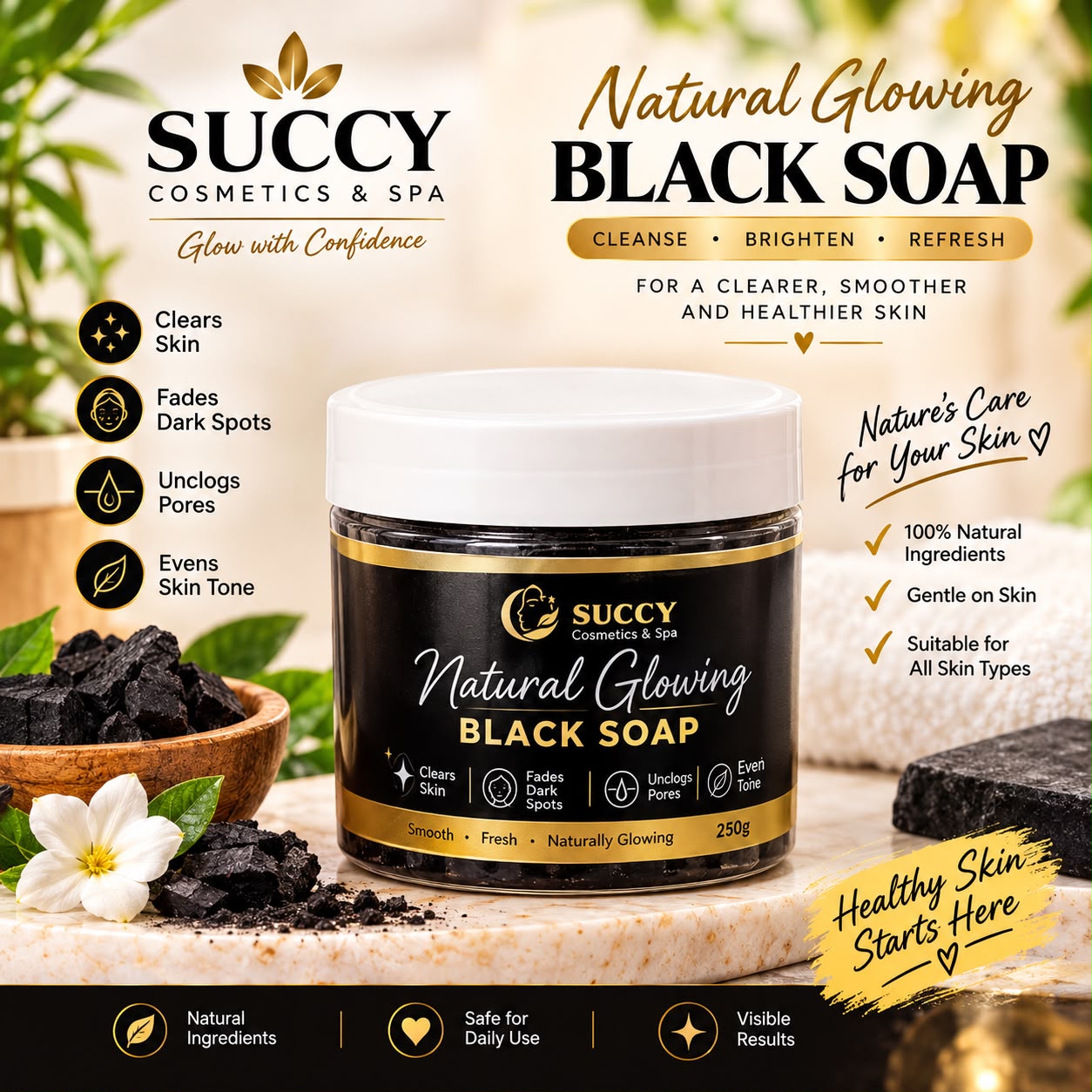 Succy Natural Glowing Black Soap