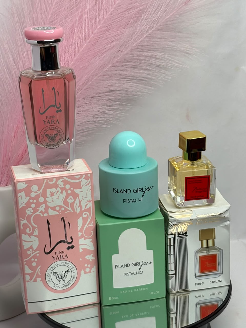 Pink Yara & Pistachio Set (Pink Yara + Island Girl Jane Pistachio + Cenia Collection Baccarat Rouge 540)