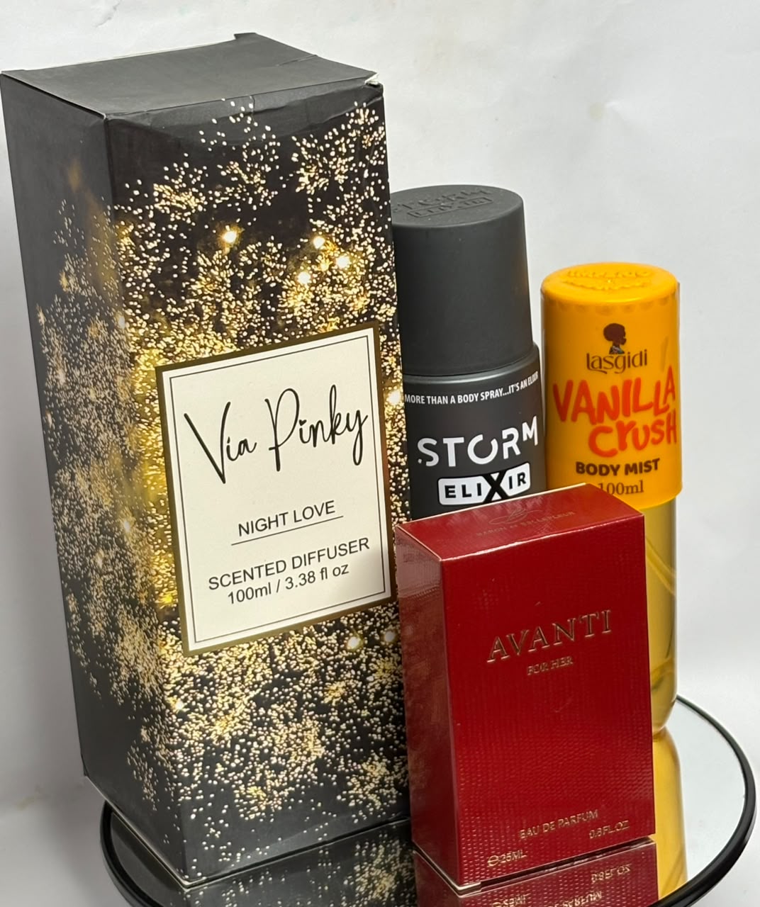 Night Love Vanilla Bundle (Via Pinky Diffuser + Storm Elixir + Lasgidi Vanilla Crush + Avanti For Her)