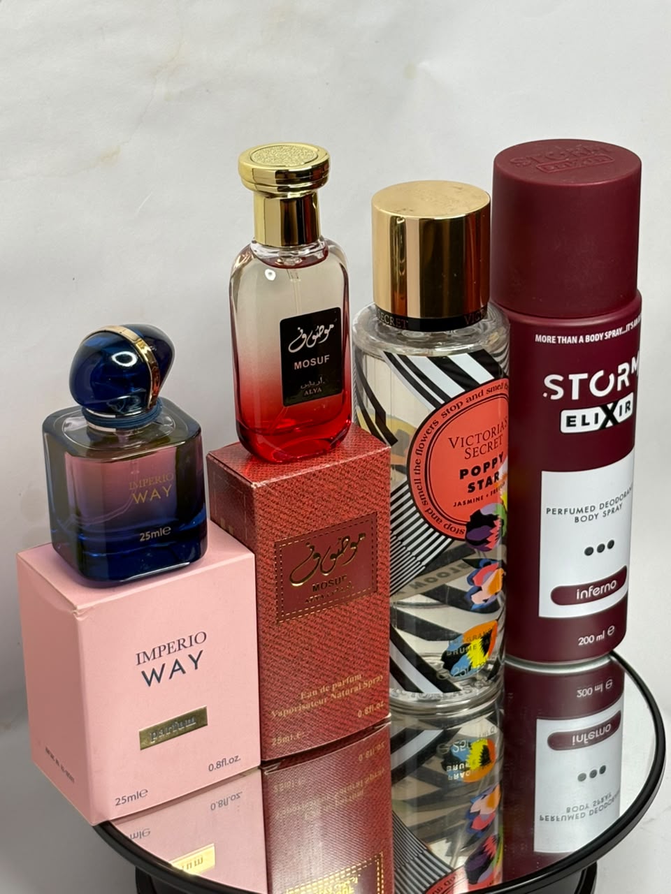 Poppy & Elixir Fragrance Set (Imperio Way + Mosuf Alya + Victoria's Secret Poppy Star + Storm Elixir Inferno)